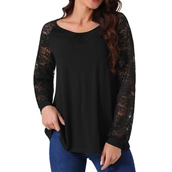Women's Lace Long Sleeve Casual Tops Crewneck Fall Winter Blouses Shirts