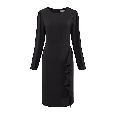 Women's Wear to Work Dress Round Neck Bracelet Sleeve Ruffle Front Pencil Dresses