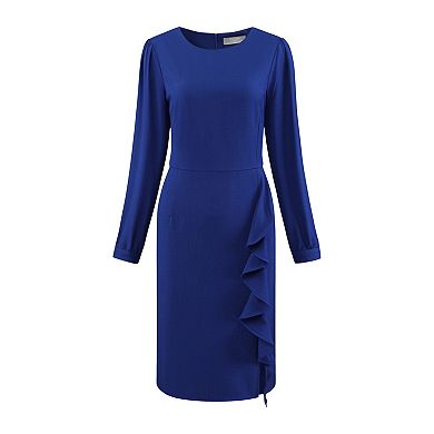 Women's Wear to Work Dress Round Neck Bracelet Sleeve Ruffle Front Pencil Dresses