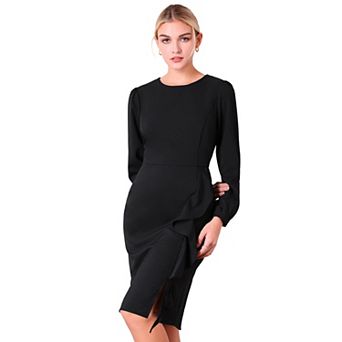 Women's Wear to Work Dress Round Neck Bracelet Sleeve Ruffle Front Pencil Dresses