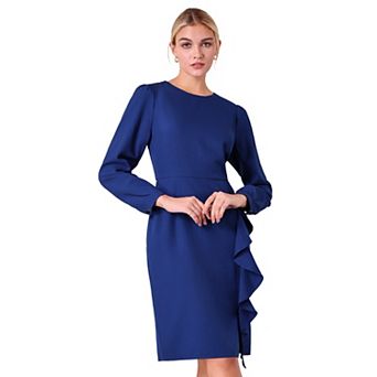 Women's Wear to Work Dress Round Neck Bracelet Sleeve Ruffle Front Pencil Dresses