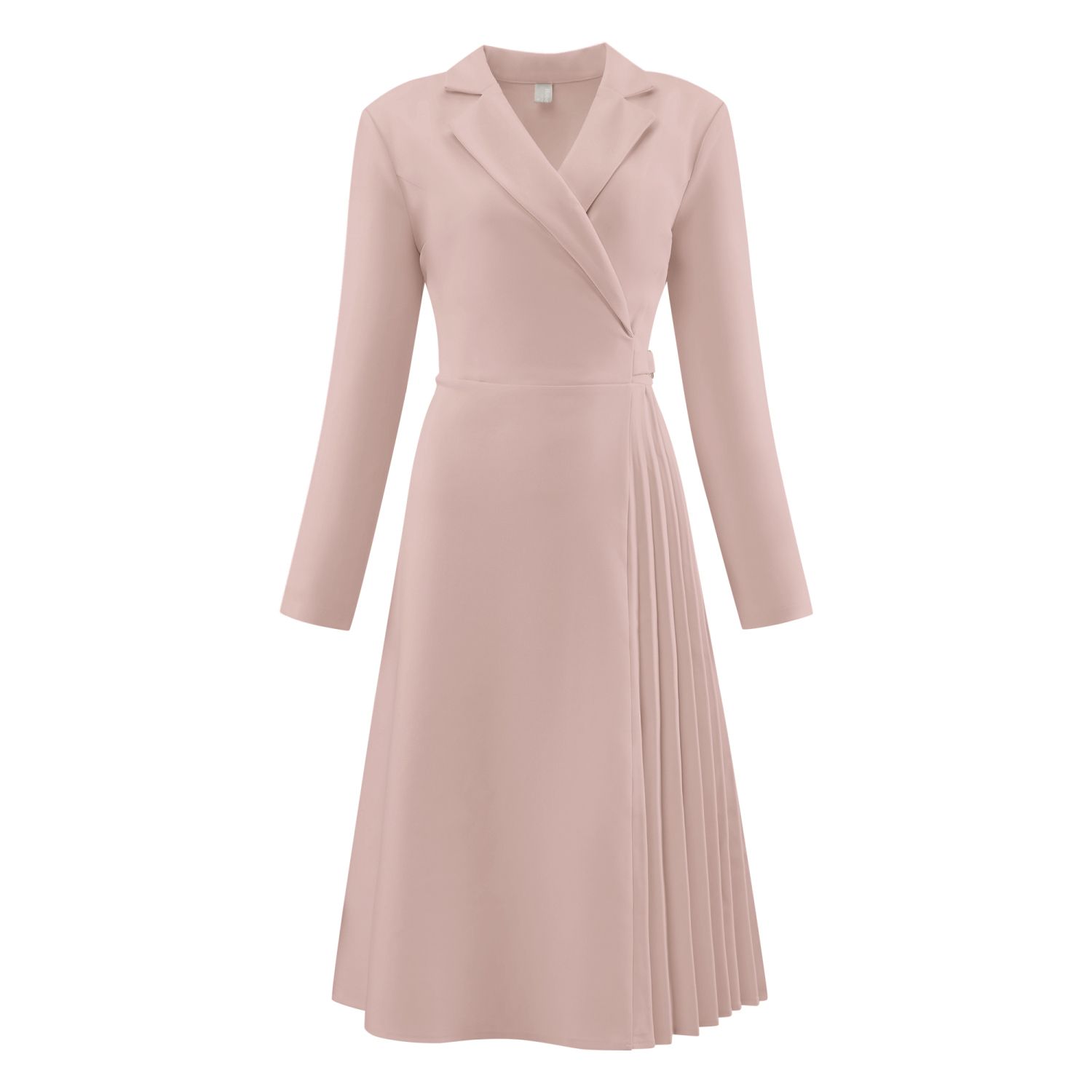 Женские платья Notch Lapel Wrap Neck Dress Long Sleeve A-Line Midi Pleated Dresses