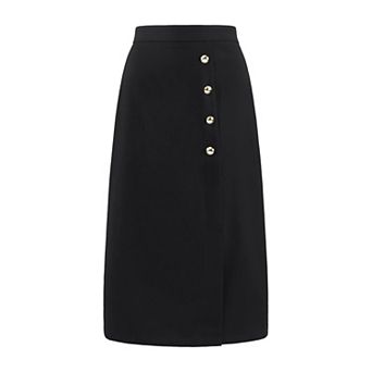 Women's Wear to Work Pencil Skirt Elastic High Waist Button Decor Midi Skirts