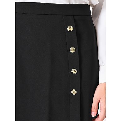 Women's Wear to Work Pencil Skirt Elastic High Waist Button Decor Midi Skirts