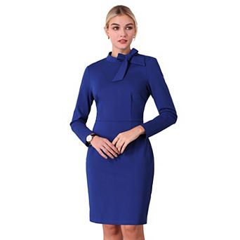 Women's Bowtie Neck Sheath Dresses Long Sleeve Knee Length Work Pencil Dress