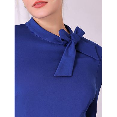 Women's Bowtie Neck Sheath Dresses Long Sleeve Knee Length Work Pencil Dress
