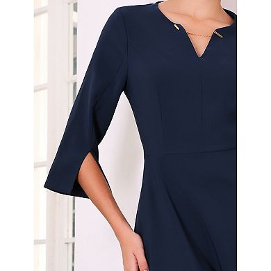 Women's Flare Dress V Neck 3/4 Sleeve Elegant A Line Work Dresses