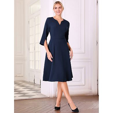 Women's Flare Dress V Neck 3/4 Sleeve Elegant A Line Work Dresses