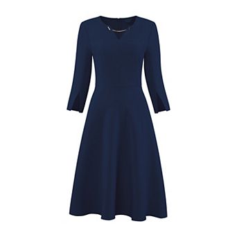 Women's Flare Dress V Neck 3/4 Sleeve Elegant A Line Work Dresses