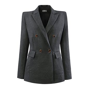 Women's Plaid Blazer Long Sleeve Double Breasted Work Jacket