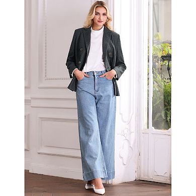 Women's Plaid Blazer Long Sleeve Double Breasted Work Jacket