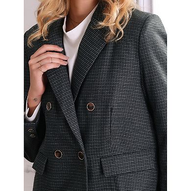 Women's Plaid Blazer Long Sleeve Double Breasted Work Jacket