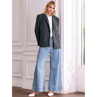 Women's Plaid Blazer Long Sleeve Double Breasted Work Jacket