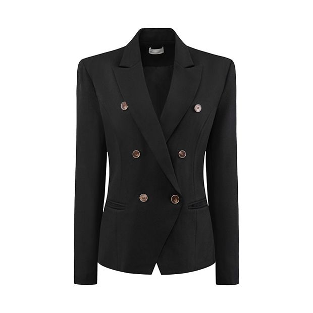 Women's Double Breasted Blazer Long Sleeve Casual Work Suit