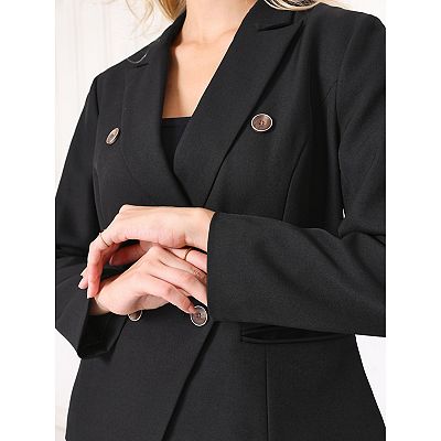 Women's Double Breasted Blazer Long Sleeve Casual Work Suit