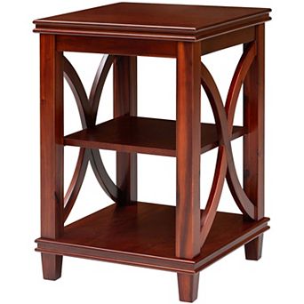 eHemco Solid Wood Square End Table with X-Design, Side Table with Storage Shelves, Cherry
