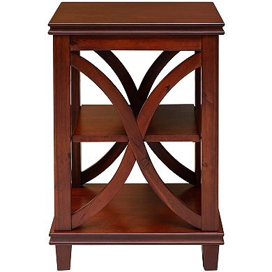 eHemco Solid Wood Square End Table with X-Design, Side Table with Storage Shelves, Cherry
