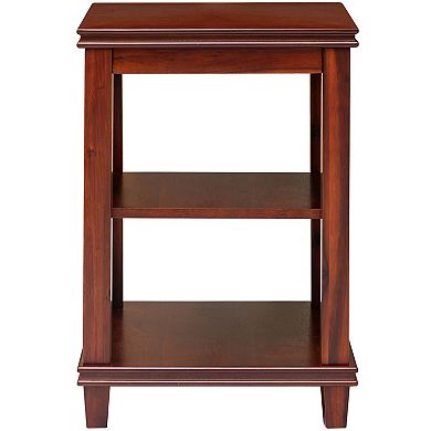 eHemco Solid Wood Square End Table with X-Design, Side Table with Storage Shelves, Cherry