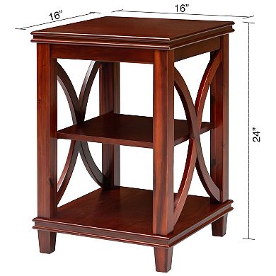eHemco Solid Wood Square End Table with X-Design, Side Table with Storage Shelves, Cherry