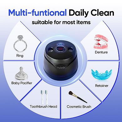 MySmile Ultrasonic Retainer Cleaner, 45kHz, Digital Timer, 200ML for Dentures, Aligners, Braces