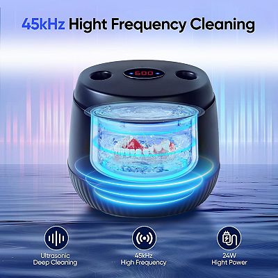 Ultrasonic Retainer Cleaner with U-V Light, Morole 45kHz Ultrasonic Tooth Cleaner Machine with Digital Display, Jewelry Retainer Cleaner for Retainer,Toothbrush Heads, Nightguards and Jewelry,Black