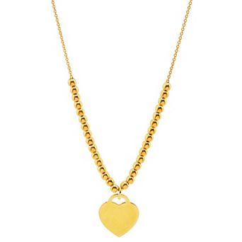 Primavera Gold Over Silver Heart Pendant Ball Stud Necklace