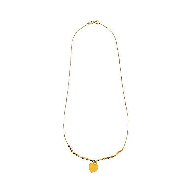 Primavera Gold Over Silver Heart Pendant Ball Stud Necklace