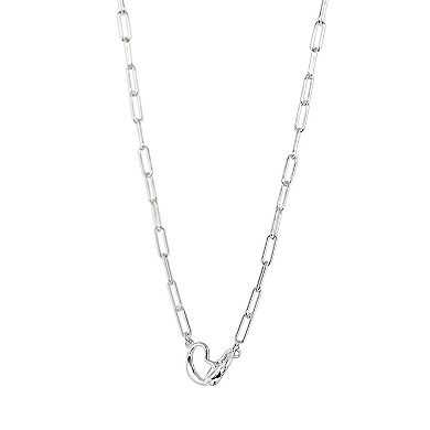 Primavera Sterling Silver Locking Heart Chain Necklace