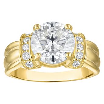 White Lotus 14k Gold Over Sterling Silver Lab-Created Moissanite Carved Band Ring