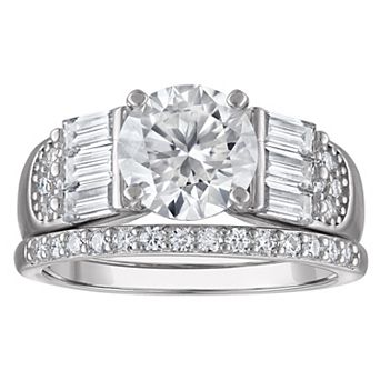 White Lotus Platinum Over Silver 3 1/2 Carat T.W. Lab-Created Moissanite Bridal Set Ring