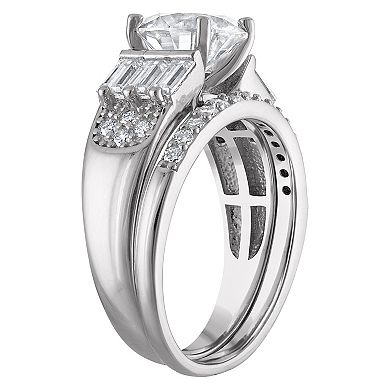 White Lotus Platinum Over Silver 3 1/2 Carat T.W. Lab-Created Moissanite Bridal Set Ring