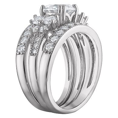 White Lotus 3-Piece Platinum Over Sterling Silver Lab-Created Moissanite Ring Set