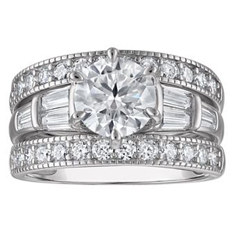 White Lotus Platinum Over Silver 3 1/4 Carat T.W. Lab-Created Moissanite Bridal Set Ring