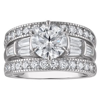 White Lotus Platinum Over Silver 3 1/4 Carat T.W. Lab-Created Moissanite Bridal Set Ring