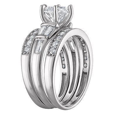 White Lotus Platinum Over Silver 3 1/4 Carat T.W. Lab-Created Moissanite Bridal Set Ring