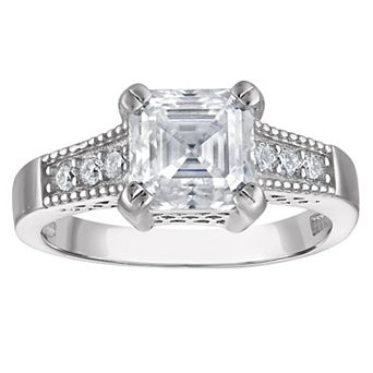 White Lotus Platinum Over Silver 2 1/5 Carat T.W. Lab-Created Moissanite Engagement Ring