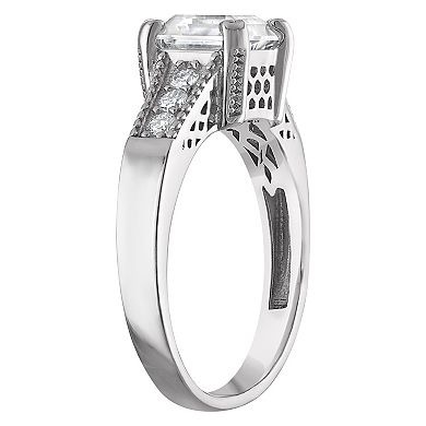 White Lotus Platinum Over Silver 2 1/5 Carat T.W. Lab-Created Moissanite Engagement Ring