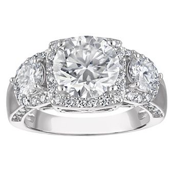 White Lotus Platinum Over Sterling Silver Lab-Created Moissanite Round Ring