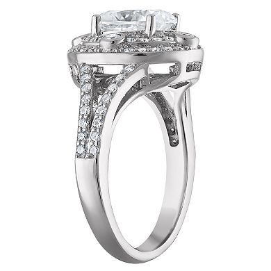 White Lotus Platinum Over Sterling Silver Lab-Created Moissanite Lined Oval Ring