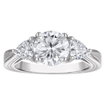 White Lotus Platinum Over Silver Lab-Created Moissanite 3-Stone Engagement Ring