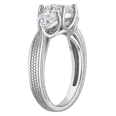White Lotus Platinum Over Silver Lab-Created Moissanite 3-Stone Engagement Ring