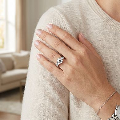 White Lotus Platinum Over Silver 3 1/4 Carat T.W. Lab-Created Moissanite Engagement Ring