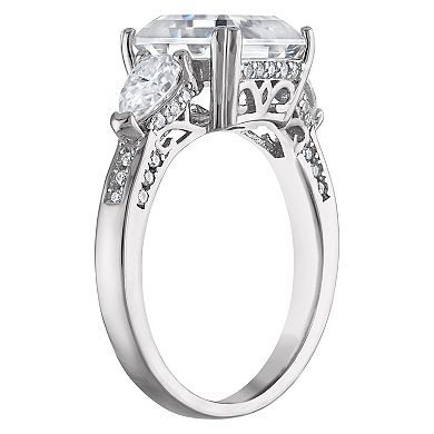 White Lotus Platinum Over Sterling Silver Lab-Created Moissanite Ring