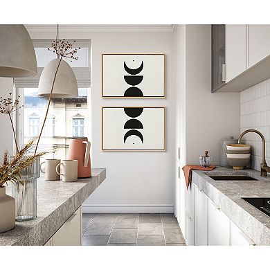 Sylvie Modern Geometric Moon Phases Framed Canvas Set by The Creative Bunch Studio