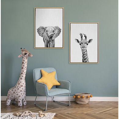 Sylvie Baby Giraffe and Elephant Framed Canvas Art Set by Simon Te of Tai Prints 2 Piece 18x24