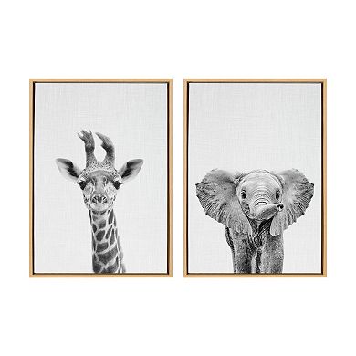 Sylvie Baby Giraffe and Elephant Framed Canvas Art Set by Simon Te of Tai Prints 2 Piece 18x24