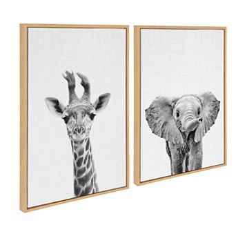 Sylvie Baby Giraffe and Elephant Framed Canvas Art Set by Simon Te of Tai Prints 2 pc 18x24