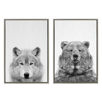 Sylvie Wolf and Bear European Framed Canvas Art Set by Simon Te of Tai Prints