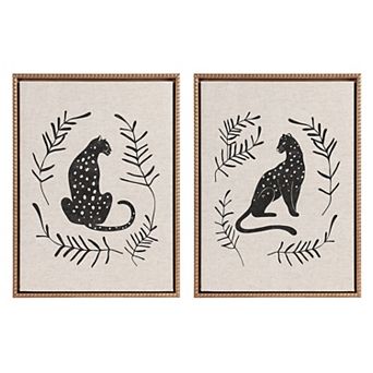Sylvie Beaded Jungle Black Neutral Linen Bright Framed Canvas Art Set by Alexander Ginzburg