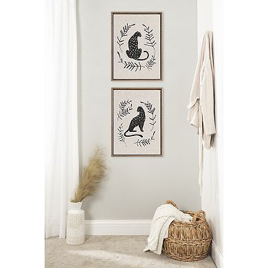 Sylvie Beaded Jungle Black Neutral Linen Bright Framed Canvas Art Set by Alexander Ginzburg
